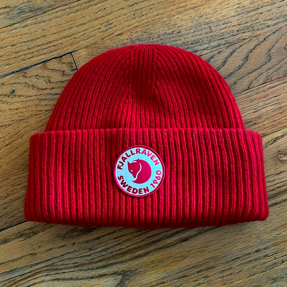 Fjallraven 1960 logo hat red Sweden Swedish beanie